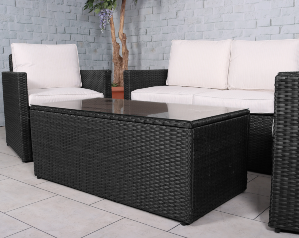 Berlin Black Rattan Garden Lounge Set - 2 Seater Sofa, 2 Armchairs & Table - Image 3