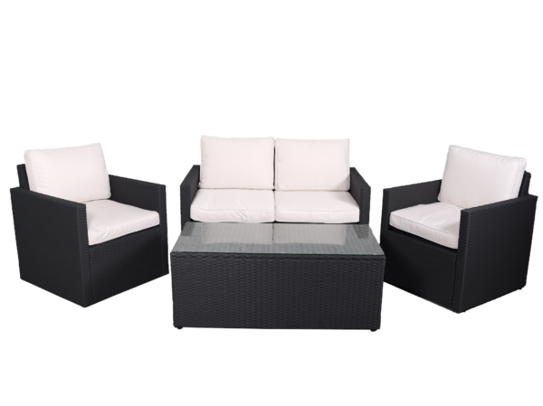 Berlin Black Rattan Garden Lounge Set - 2 Seater Sofa, 2 Armchairs & Table - Image 4