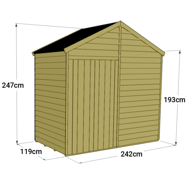 Store More 4x8 Small Tongue and Groove Apex Garden Shed with Door (Windowless) - Image 6
