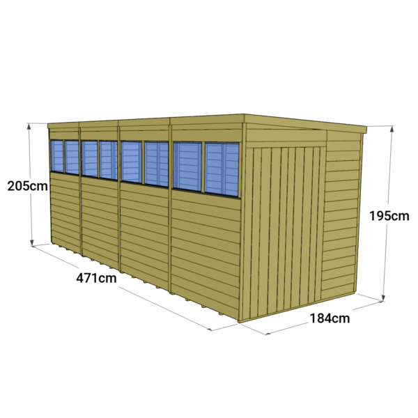 Store More 16x6 Large Tongue and Groove Pent Shed with Double Doors & Windows - Image 6
