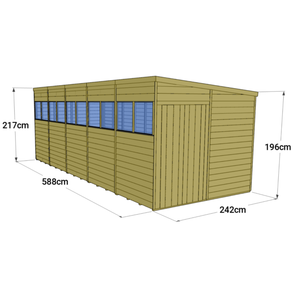 Store More 20x8 Large Tongue and Groove Pent Shed with Double Doors & Windows - Image 6