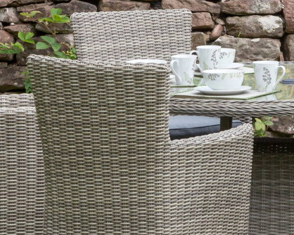 Wentworth Rattan Round Carver Table Garden Dining Set with 6 Chairs & Cushions - Image 4