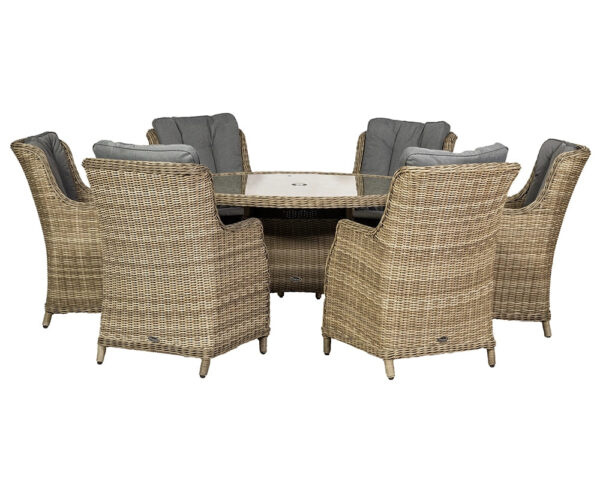 Wentworth Rattan Highback Comfort Round Garden Dining Set with 6 Chairs & Cushions - Image 5