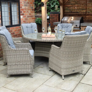 Wentworth Rattan Highback Comfort Round Garden Dining Set with 6 Chairs & Cushions