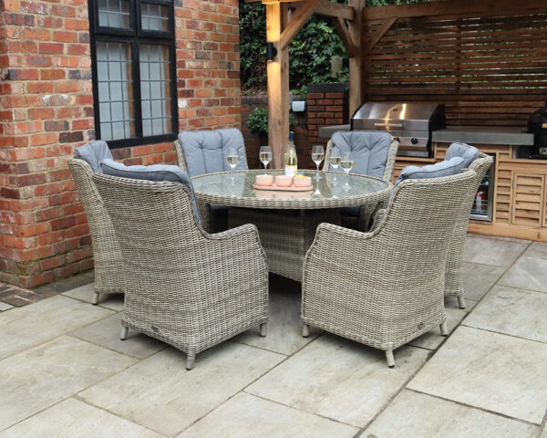 Wentworth Rattan Highback Comfort Round Garden Dining Set with 6 Chairs & Cushions - Image 4