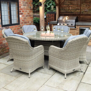 Wentworth Rattan Round Imperial Garden Dining Set with 6 Chairs & Cushions