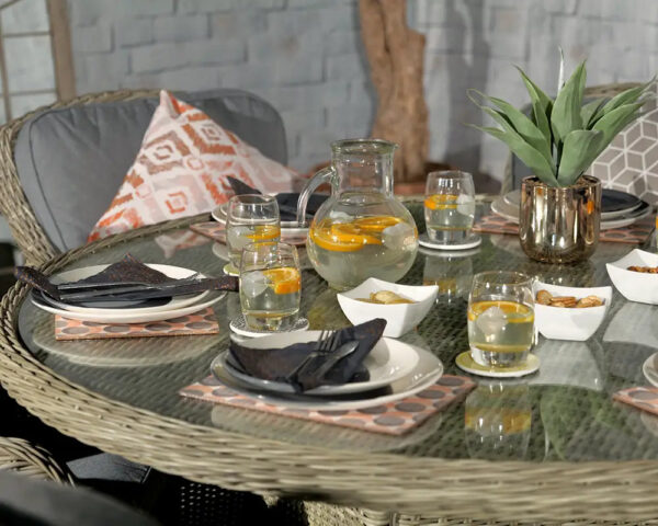 Wentworth Rattan Round Imperial Garden Dining Set with 6 Chairs & Cushions - Image 4