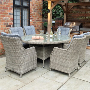 Wentworth Rattan Ellipse Highback Comfort Garden Dining Set with 6 Chairs & Cushions)
