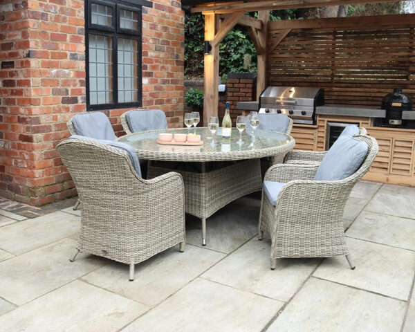 Wentworth Rattan Ellipse Imperial Garden Dining Set with 6 Chairs & Cushions - Image 6